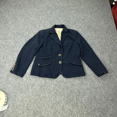 Talbots Petites Blazer Womens 12 Navy Cotton Linen Lined Jacket Contrast Stitch - Image 1 of 4