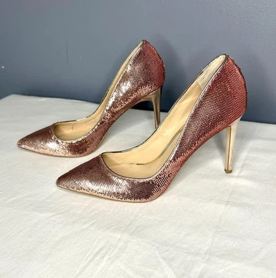 Jewel Badgley Mischka Shoes Womens Size 8.5 Rose Gold Sequin Stiletto Pumps - Image 1 of 4