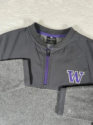 Colosseum Washington Huskies Gray Fleece Quarter Zip Jacket Men's Medium - Image 1 of 4