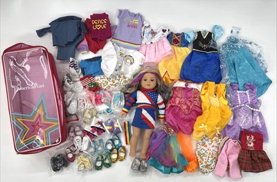 American Girl Doll Huge Lot Dresses Shoes Outfits with Carry Case Highlight Hair - Image 1 of 4