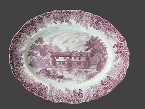 J G Meakin Ightham Mote Purple Transferware Romantic England 12” Platter - Picture 1 of 2