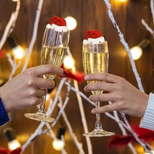 1PC Christmas Wine Glass Decorations Red Wine Hat Card Decoration Gifts - Picture 1 of 5