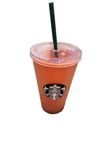 Starbucks 2018 Matte Frosted Orange Grande To Go Tumbler Cup 16 oz Mermaid Logo - Picture 1 of 4