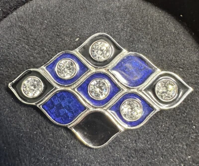 Broche prendedor vintage Art Deco Monet esmalte estrás negro azul tono plata Foto 1 de 3