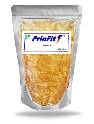 Omega 3 Perle 1000 mg - 500 Softgel EPA DHA Capsule Olio di Pesce - PrinFit - Immagine 1 di 2