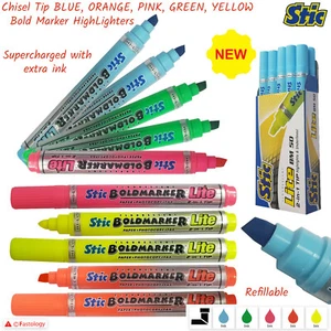 HIGHLIGHTER UNDERLINE Pens Chisel 2-in-1 Tip STIC Lite Fluorescent Marker Pens - Picture 1 of 76