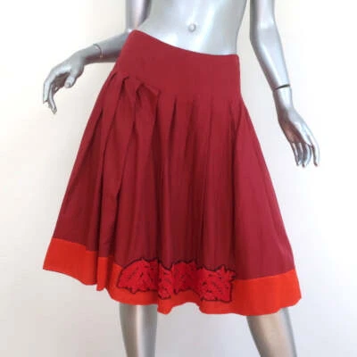 Falda plisada con cuentas Prada roja ribete de seda algodón talla 44 NUEVA Foto 1 de 4