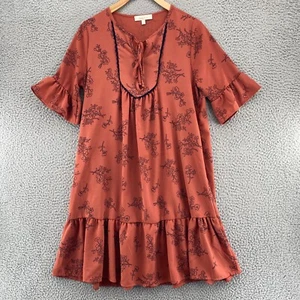 Hailey & Co Dress Womens Small Red Floral Shift Muumuu Ruffle Hem Peasant Boho - Picture 1 of 11