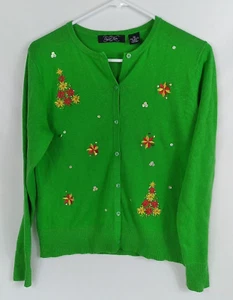 Women's Crystal Kobe Christmas Holiday Sweater Cardigan Size PM - Picture 1 of 5