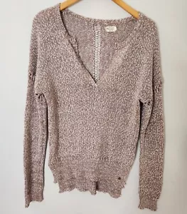 Volcom Beach Sweater Womens S Oversized Mauve Deep V Open Knit Tunic Cut Out 90s - Picture 1 of 7