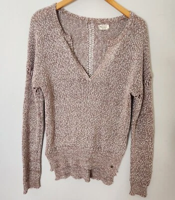 Volcom Beach Sweater Womens S Oversized Mauve Deep V Open Knit Tunic Cut Out 90s - Image 1 of 4