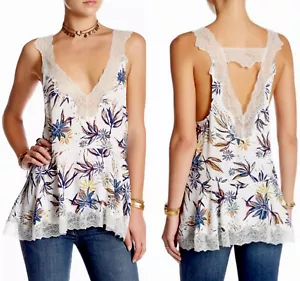 NWT FREE PEOPLE Intimately Size S Bell Flower Double-V Tunic Top in Ivory Combo - Picture 1 of 8