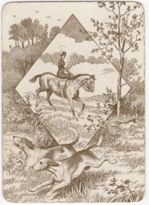 Tarjetas de juego 1 carta individual antigua ancha de caza perros caballo dama imagen artística - Imagen 1 de 3