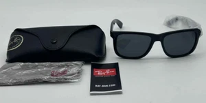 Ray-Ban RB4165 Justin Rectangular Sunglasses, Black/Dark Green - Picture 1 of 7