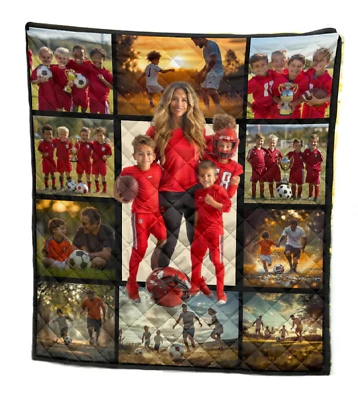 Personalized Custom Football Mom Quilt Blanket with Photos Name Jersey Number - Image 1 of 4