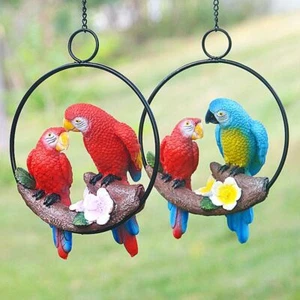 1xMiniature Figurines Simulation Bird Iron Ring Double Parrot Pendant Artificial - Picture 1 of 10
