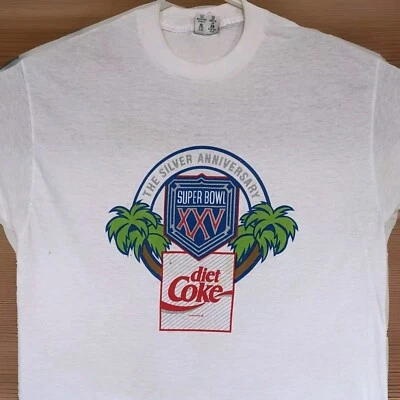 Vintage 1991 Super Bowl XXV Silver Anniversary XL T-Shirt Bills Giants Diet Coke - Image 1 of 4