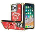 Passion Square Hearts Smiling Diamond Ring Stand Case RED For iPhone 11