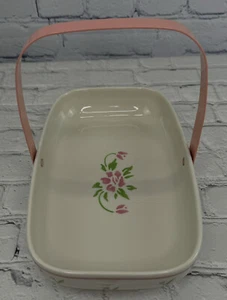 Vintage Teleflora Ceramic Floral Serving Dish Handle Pink Flowers 1985 Japan - Picture 1 of 14