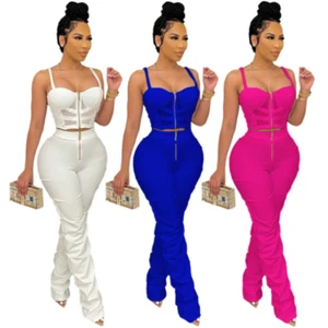 Sexy Women Zipper Sleeveless Mesh Patchwork Club Party Jumpsuit Outfits 2pcsW019 - Picture 1 of 11