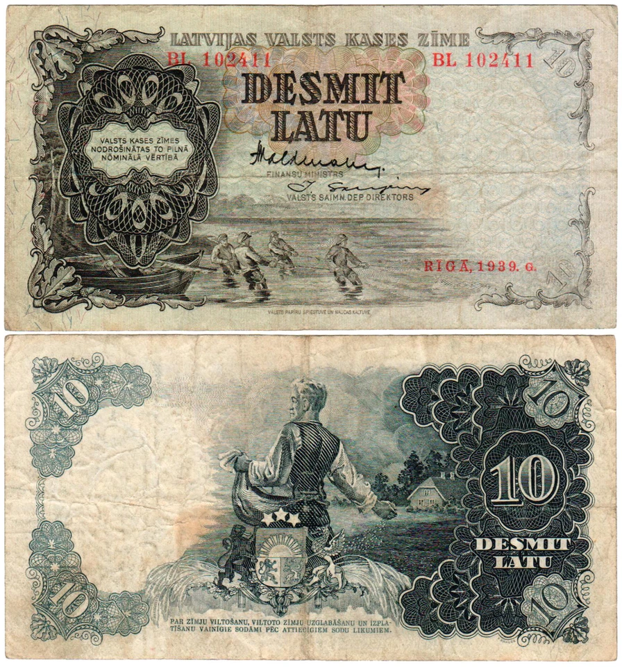 Latvia 10 Latu P#29d (1939) Latvijas Valsts Kases VF - Image 1 of 1