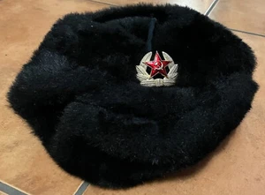 Soviet / USSR / Russia / Belarus / Byelorus Black faux fur cap Size 58 USSR Pin - Picture 1 of 2