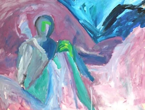 Vintage original gouache painting abstract figure - Picture 1 of 11