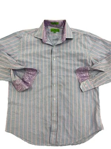 Bristol & Bull Paisley Flip Collar Button Up Shirt Gingham Plaid Mens Lg 16 1/2 - Picture 1 of 7