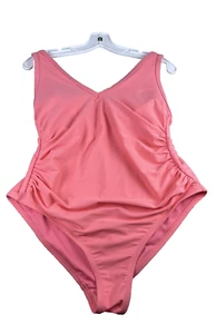 Costume intero donna Kona Sol 14W rosa increspato scollo a V spalline regolabili nuoto - Foto 1 di 7