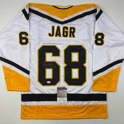 Autographed/Signed Jaromir Jagr Pittsburgh White Hockey Jersey JSA COA - Image 1 of 4