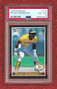 1985 DONRUSS #176 RICKEY HENDERSON PSA 8 NM-MINT HOF ATHLETICS YANKEES PADRES