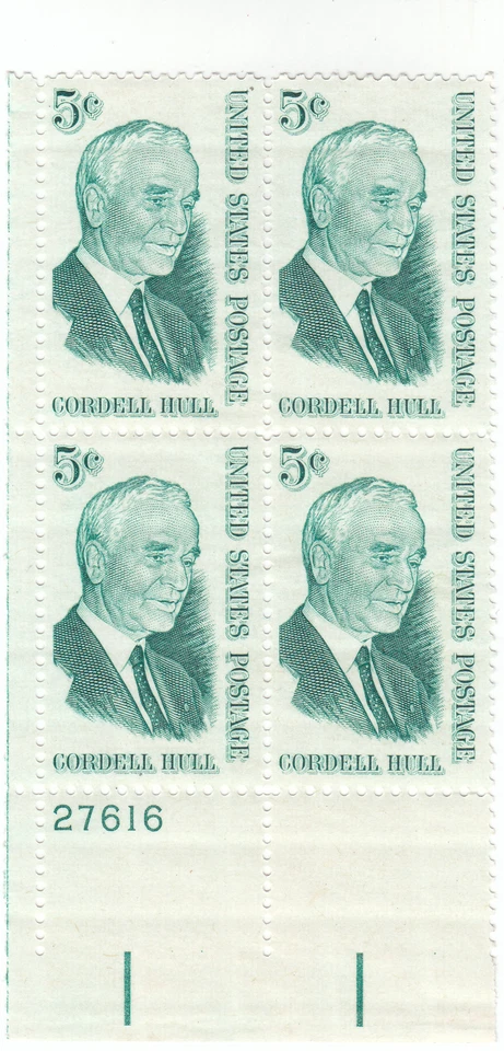 Scott # 1235 - 5c Green - Cordell Hull  -  PB of 4 - Mint Hinged - Image 1 of 1