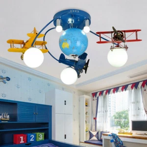 LED Child Room Chandelier Bedroom Cartoon Airplane Ceiling Lamp Remote Light - Picture 1 of 6