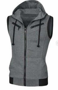 Allegra K Men Kangaroo Pocket Zip Up Drawstring Hooded Vest - Picture 1 of 2