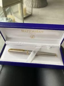 waterman Paris Hemisphere Brushed Steel fountain pen gold Trim & gold nib Boxed - Picture 1 of 6