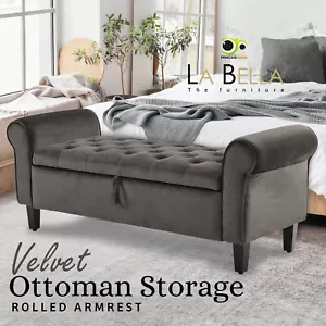 Storage Ottoman Bench Seat Blanket Chest Arm Couch Bed Foot Stool Velvet Large - Picture 1 of 12