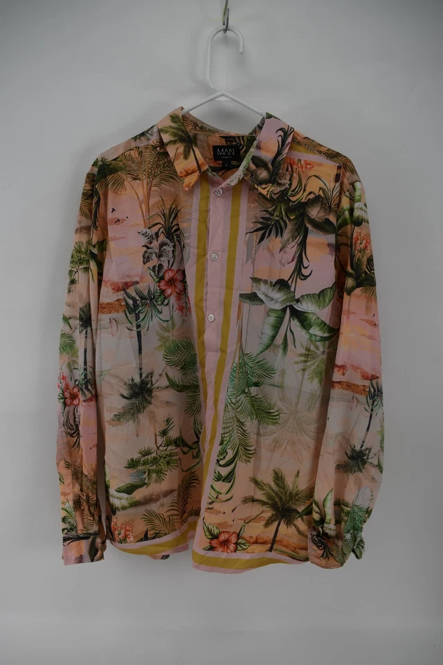 Camisa Boohoo Hombre Floral Manga Larga Abotonada Talla L Foto 1 de 4