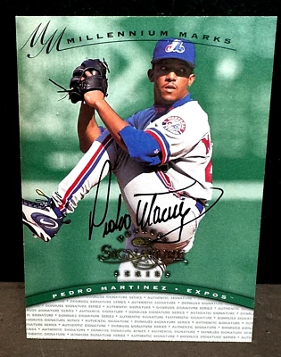 Pedro Martínez 1997 Donruss Signature Series Auto Millennium Marks/1000 Salón de la fama Foto 1 de 2