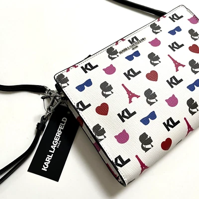 NWT Karl Lagerfeld Adele Monogram Wristlet Crossbody Bag Eiffel Tower Cat Print - Image 1 of 4