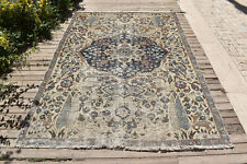 Turkish Rug 5x8 Handknotted Oushak Rug 177x262cm Natural Wool Carpet Beige Rug