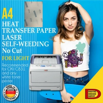 DIGITAL DESIGN DEPOT Heat Transfer Paper for Light garments Free Style No-Cut Size A4 Laser Printer