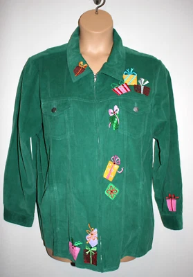 Womens Quacker Factory Green Corduroy Full ZIp Jacket Christmas Presents 1X - Image 1 of 4