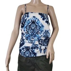 Zara Paisley Floral Gathered Sleeveless Top Blue White - Picture 1 of 4
