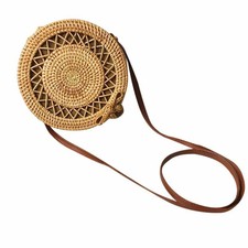 Sac À Bandoulière En Paille De Rotin Rétro Rond Bali Tissé À La Main Cercle U4G6