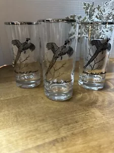 Vintage Bird Glass Ring Necked Pheasant Glasses Set Of 3 - Picture 1 of 13