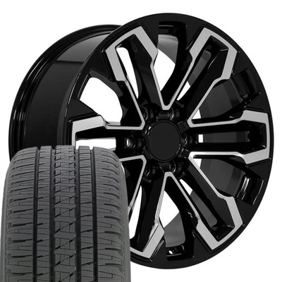 OE Wheels CV69 20x9 Machined Wheels & 275/55R20 Bridgestone Tires Set 6X139.7 - Image 1 of 4