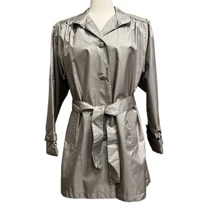 Weather Master Trench Coat Sz 10 Pewter Raincoat Windbreaker Vintage 90’s - Picture 1 of 19