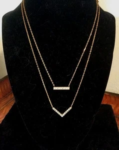 Michael Kors Rose Gold Tone & Crystal Bar & Arrow Double Strand Necklace - Picture 1 of 12