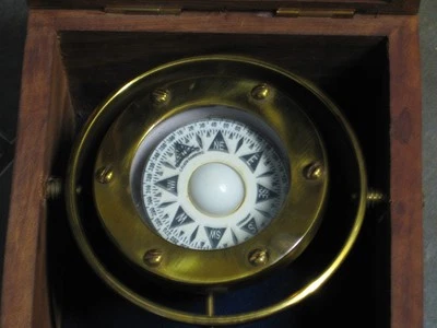 Vtg C. Plath Hamburg, Germany Brass Gimmel Binnacle Nautical Compass In Wood Box - Image 1 of 4
