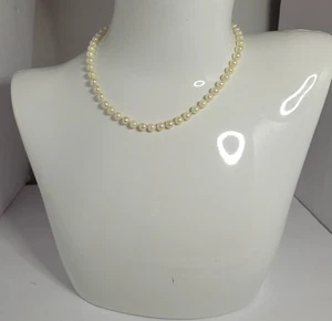 6mm White Pearl Strand Necklace w/ 14K Clasp vintage 16 1/2 inch - Picture 1 of 6
